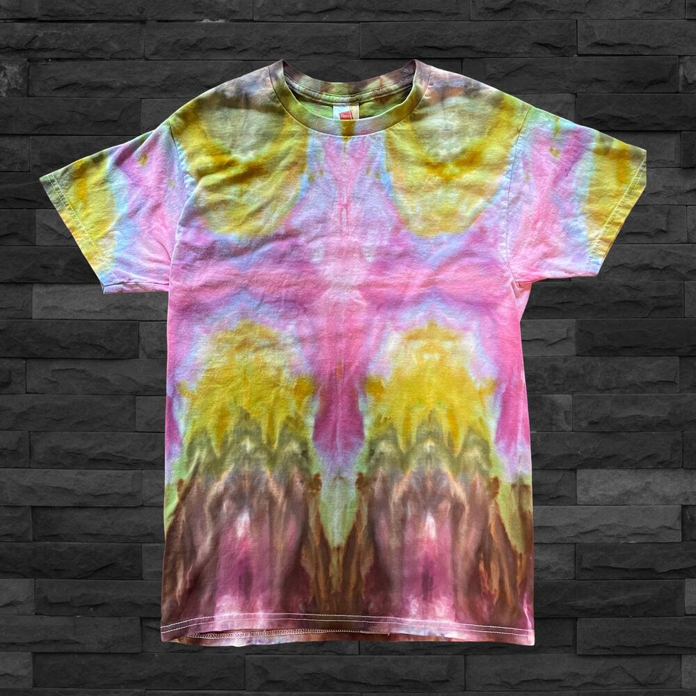 Ice Dyed Unisex T-shirt - Tie Dye Accordion - Pink Gold Bronze - Handmade Small